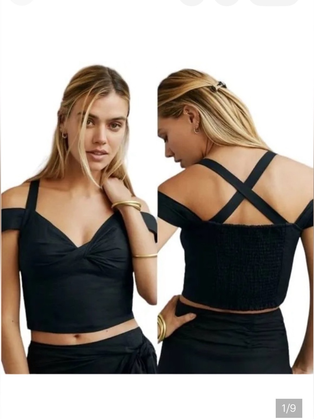 Mauve black twist front cropped cinched coastal Hamptons chic top Size M
